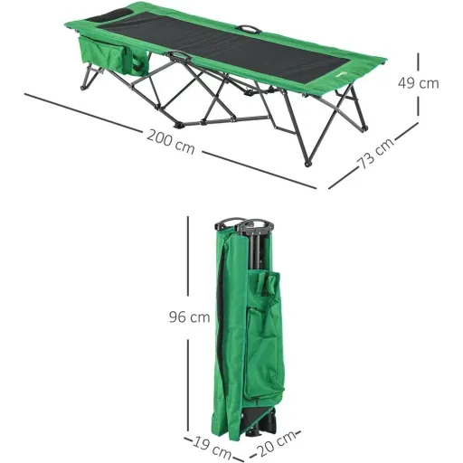 Campingbett mit seitlicher Tasche grün, schwarz