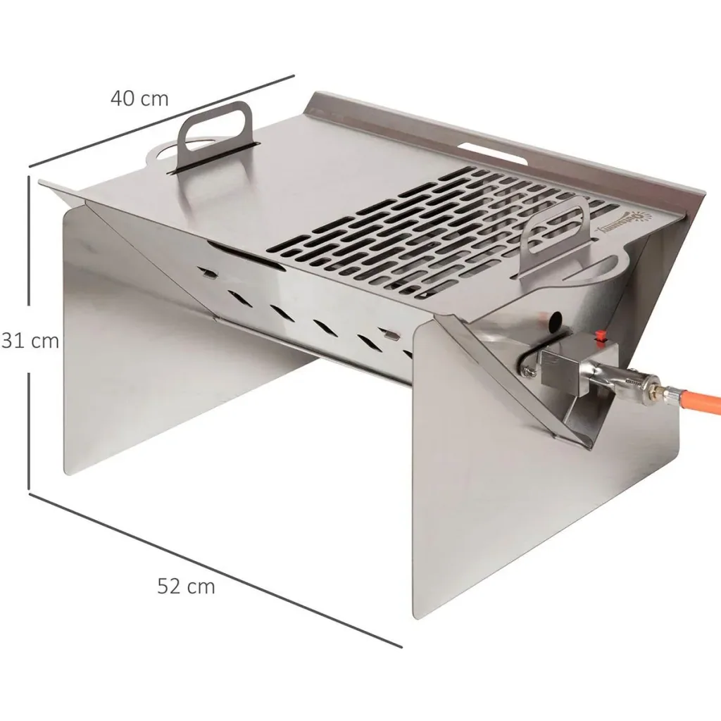 Tischgrill mit Piezo-Zündung - Edelstahl - 52 x 40 x 31 cm