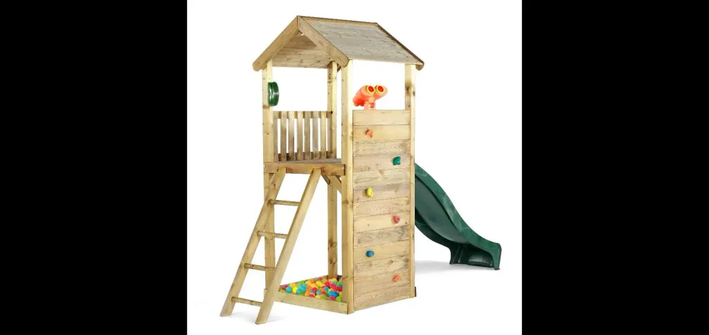 Holz Aussichtsturm   Outdoor-Spielturm für Kinder aus Holz, Kletterwand, Rutsche, Sandkasten, Kreidetafel, natur