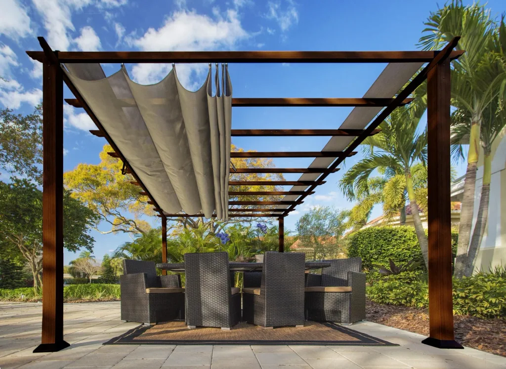 Paragon Outdoor Outdoor-Pavillon „Florenz“ Dunkelbraun - mit verstellbarem Sonnensegel