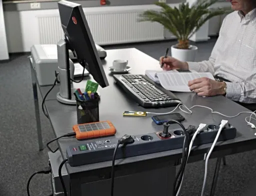 Steckdosenleiste Secure-Tec 8-fach, mit Überspannungsschutz 19.500A, grau