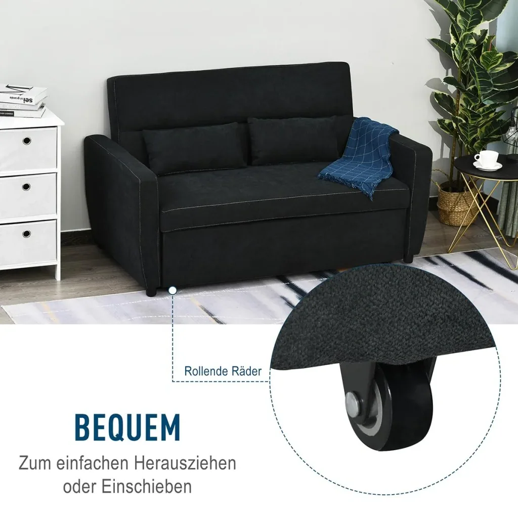 Schlafsofa, Klappsofa, 2-Sitzer Stoffsofa, Verstellbarer Winkel, Dunkelgrau, 148 x 82 x 89 cm