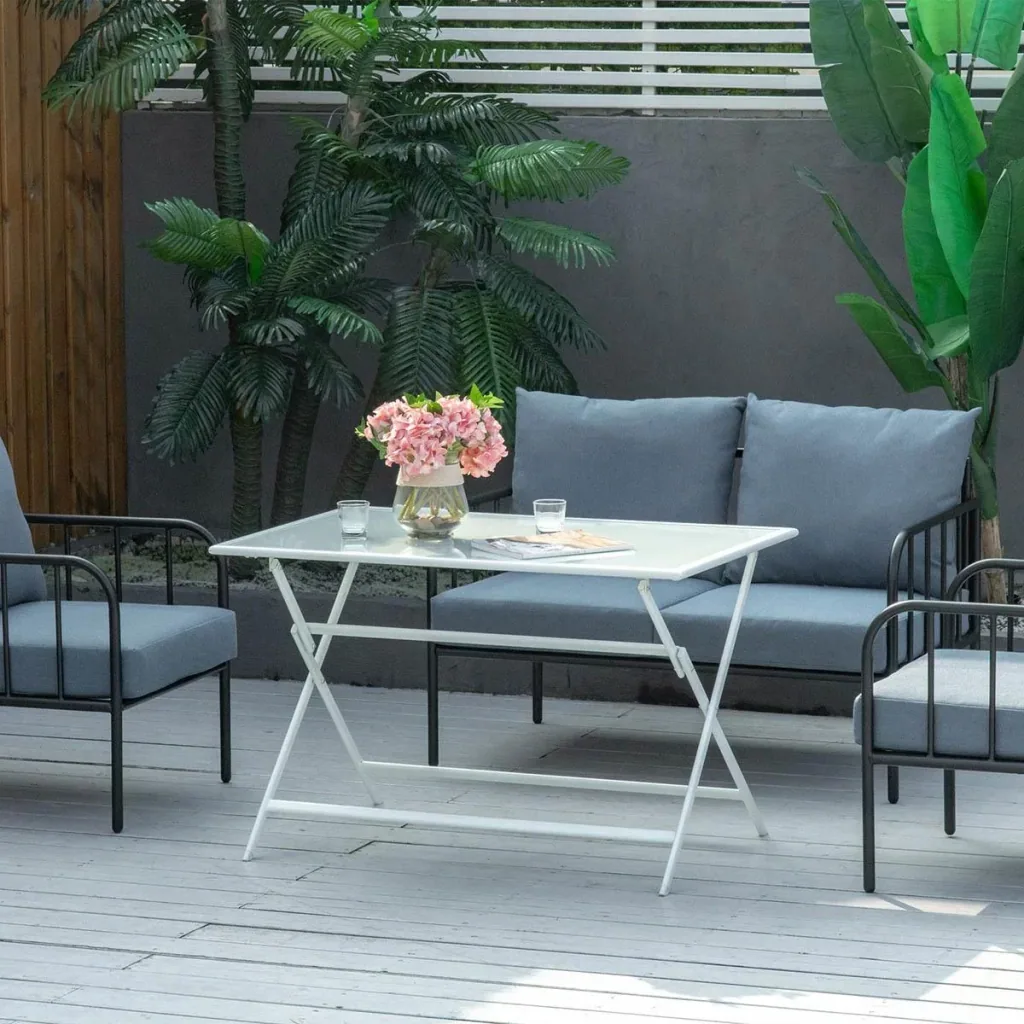 Gartentisch - Weiß - Metall/Glas - 110 x 70 x 70 cm