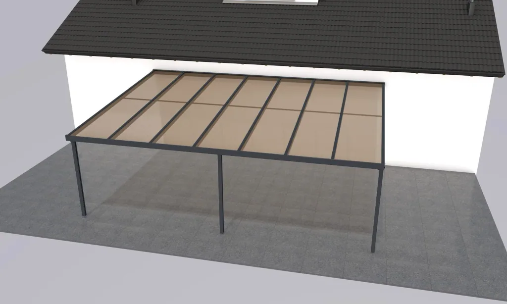 Terrassendach Premium, anthrazit, 7120 x 5060 mm - Polycarbonat Stegplatten 16 mm, bronze
