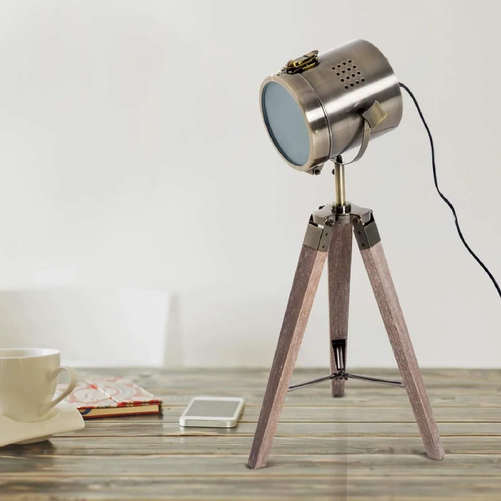Tischlampe Holz Tischleuchte Dreibein E14 Bronze