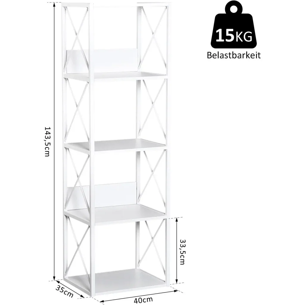 Standregal Bücherregal Aufbewahrungsregal Metall Weiß 40 x 35 x 143,5 cm