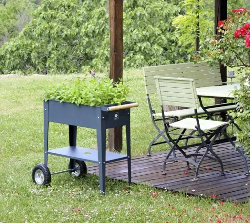 Herstera Garden Hochbeet Barcelona Metall 85×50×80 cm Anthrazit – fahrbar mit Wasserablass