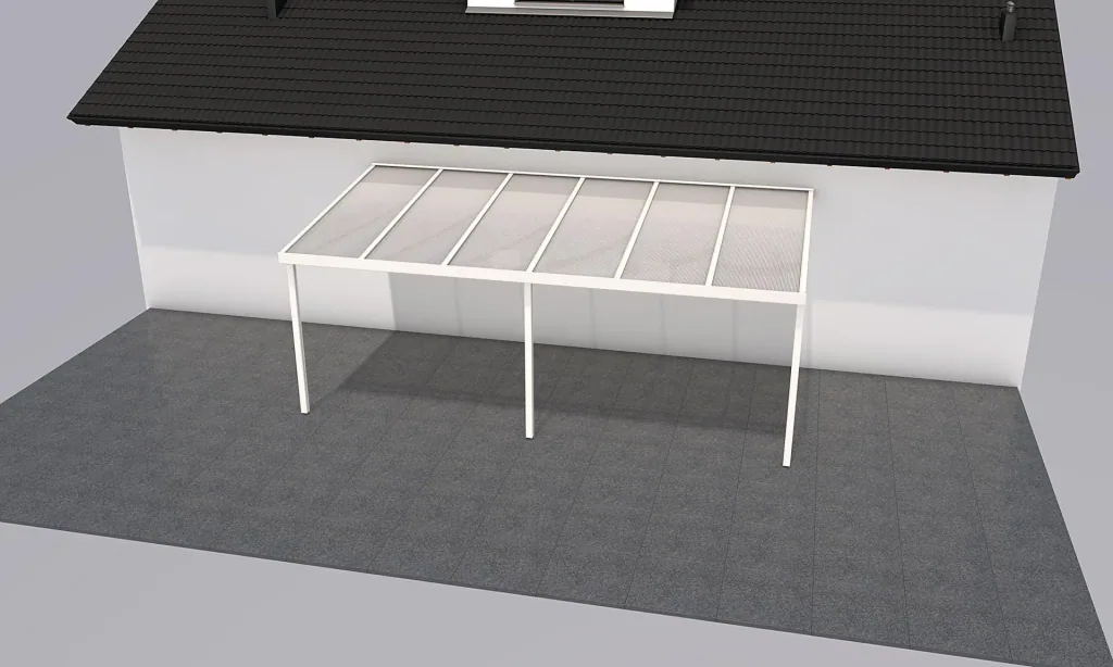 Terrassendach Premium, weiß, 6110 x 3060 mm - Polycarbonat Stegplatten 16 mm, weiß gestreift