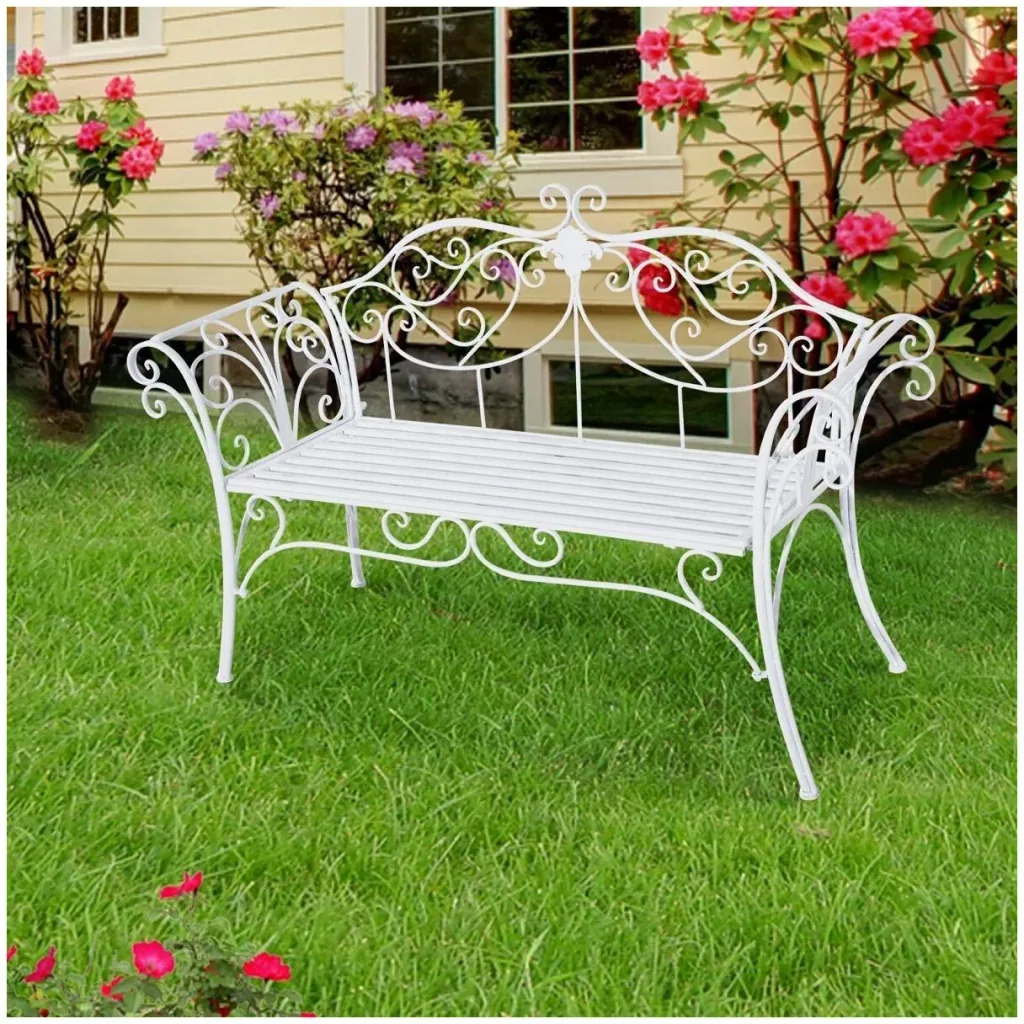 Gartenbank Metall 2 Sitzer antik Weiß