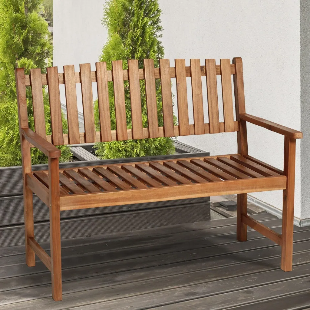 2-Sitzer Sitzbank Gartenbank Holzbank mit Armlehne Landhausstil Akazienholz Rotbraun 120 x 65 x 91,5 cm
