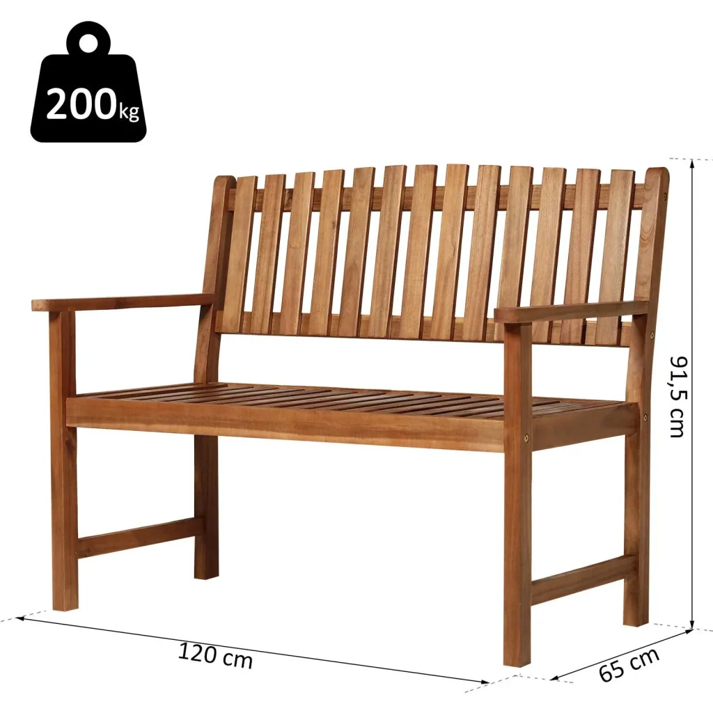 2-Sitzer Sitzbank Gartenbank Holzbank mit Armlehne Landhausstil Akazienholz Rotbraun 120 x 65 x 91,5 cm
