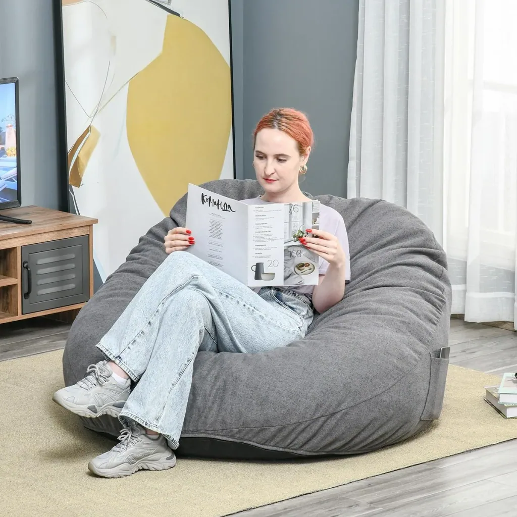 Sitzsack aufblasbares Sofa Bodensessel Sitzkissen gepolstert mit 2 Seitentaschen waschbar für Wohnzimmer Liege Schlafzim