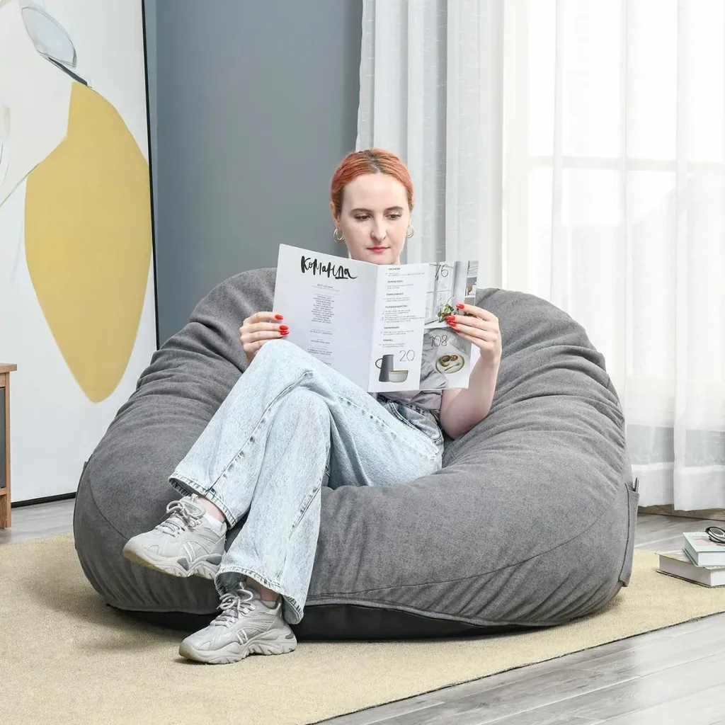 Sitzsack aufblasbares Sofa Bodensessel Sitzkissen gepolstert mit 2 Seitentaschen waschbar für Wohnzimmer Liege Schlafzim