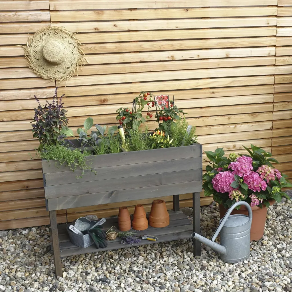 Balkon-Kräuterbeet auf Beinen, grau