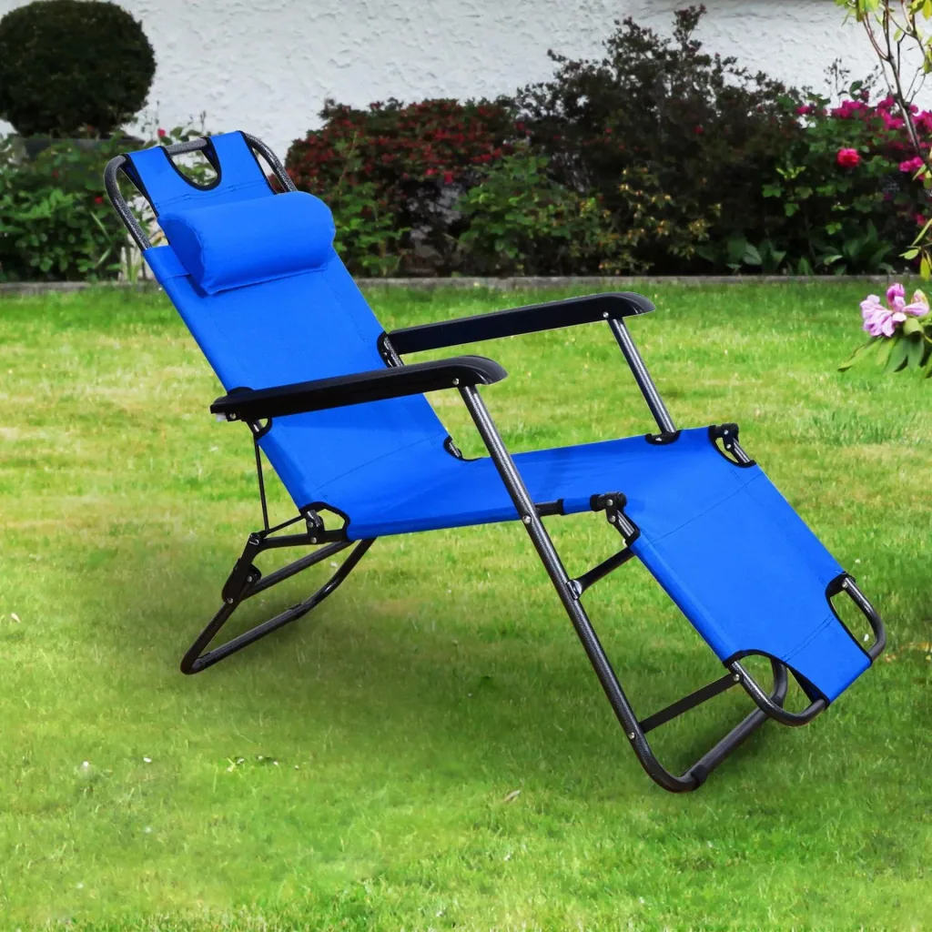Sonnenliege Strandliege Gartenliege Relaxliege klappbar mit Kissen Strand Metall + Oxfordstoff Blau 118 x 60 x 80 cm