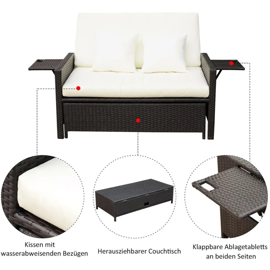 Polyrattan Lounge-Sofa mit Kissen