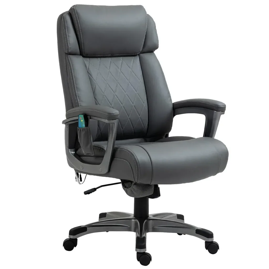 Massage-Bürostuhl 6-Punkt-Massage-Drehstuhl aus Kunstleder mit gewölbter Kopfstütze und Armlehne Grau 70 x 76,5 x 114-12