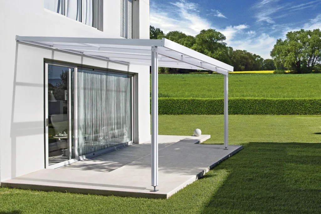 Terrassendach Premium, weiß, 4102 x 4060 mm - 10mm Verbundsicherheitsglas (VSG)