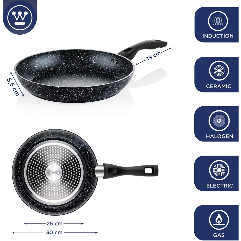 Töpfe und Pfannen aus schwarzem Marmor - Bratpfanne 28 cm + Bratpfanne 30 cm - Schwarz
