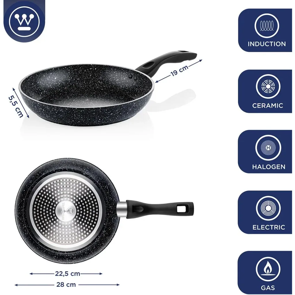 Töpfe und Pfannen aus schwarzem Marmor - Bratpfanne 28 cm + Bratpfanne 30 cm - Schwarz