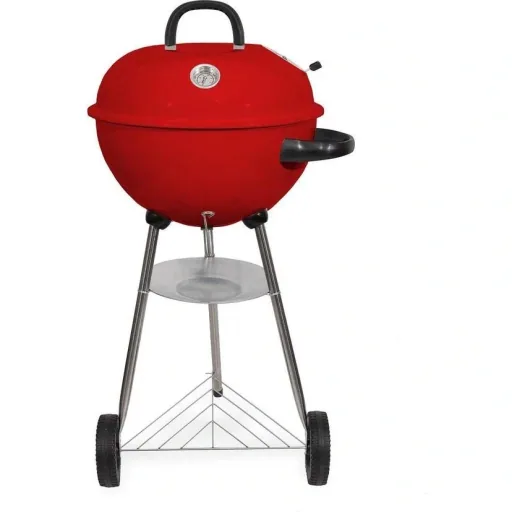 BBQ Holzkohlegrill auf Rädern - 47x76 Cm - Edelstahl - Rot inkl. Schutzhülle