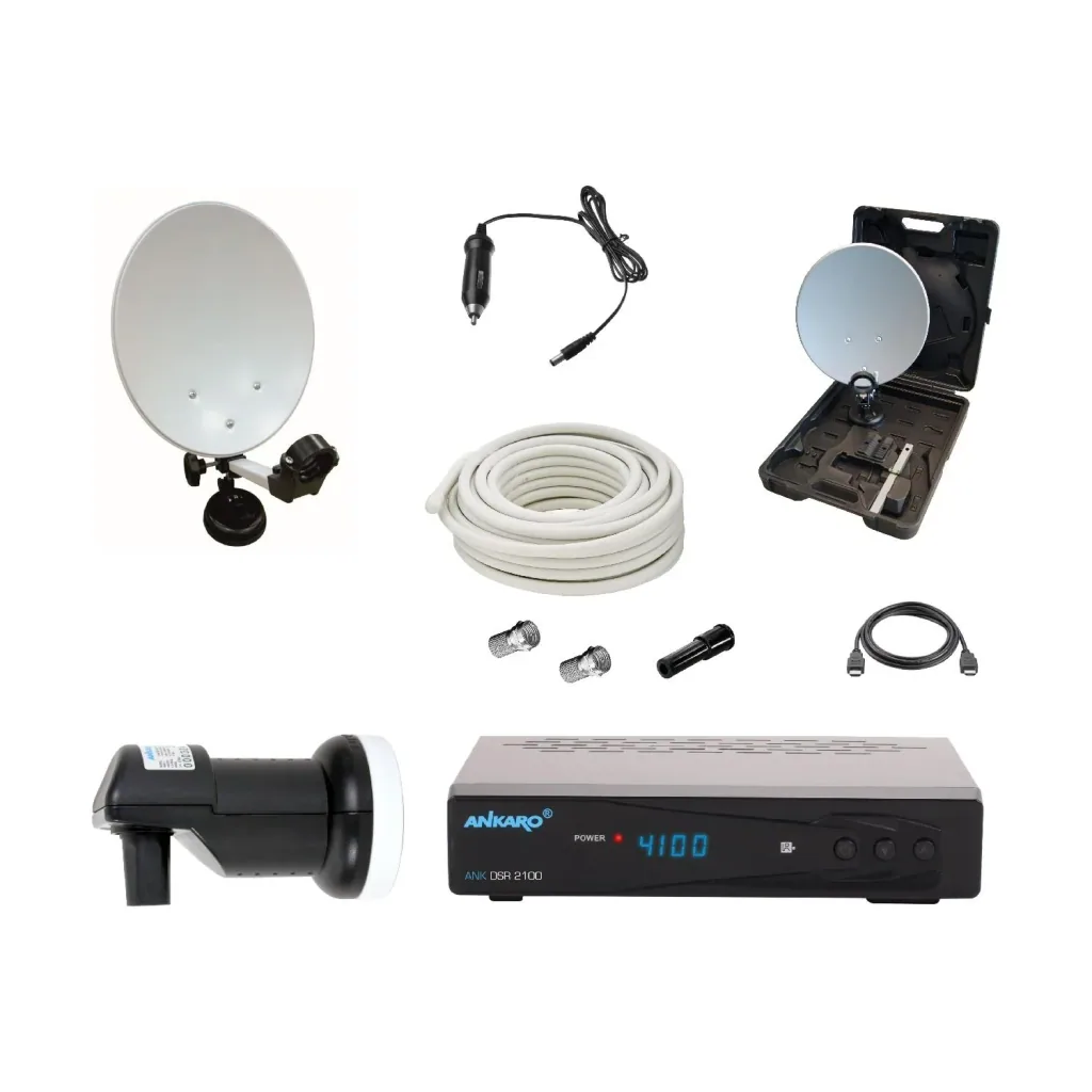 SAT Camping Set mit Rec. DSR2100 im Koffer, Saugfuß- und Masthalter