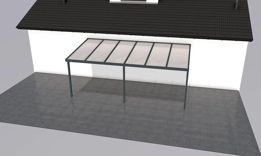 Terrassendach Premium, anthrazit, 6110 x 3060 mm - Polycarbonat Stegplatten 16 mm, weiß gestreift