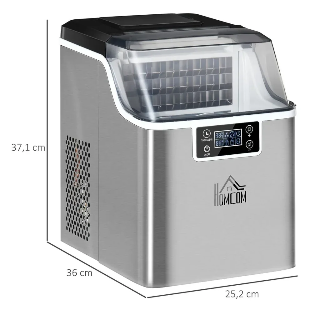 Eiswürfelbereiter 20 kg/24h 2.3 l Eiswürfelbereiter mit 3.2 l Wassertank Display Edelstahl silber 25,2 x 36 x 37,1 cm