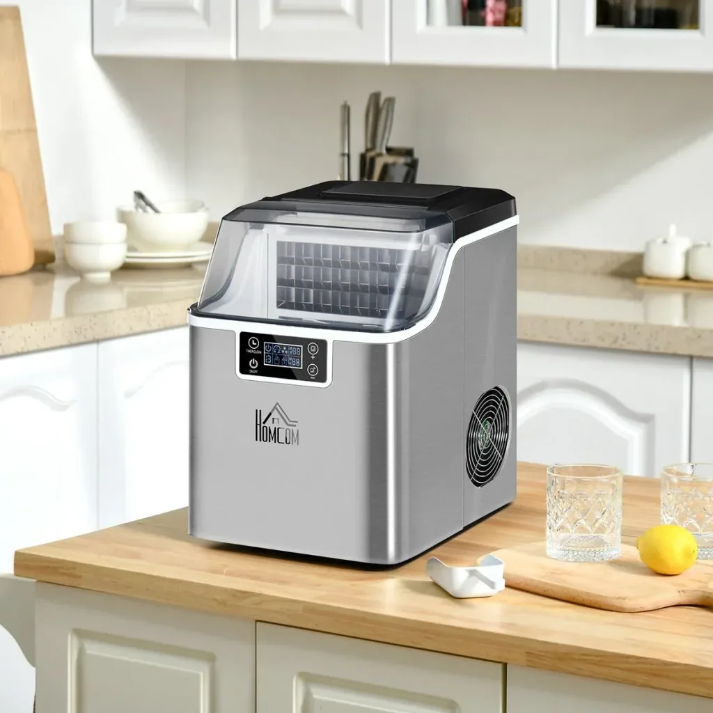 Eiswürfelbereiter 20 kg/24h 2.3 l Eiswürfelbereiter mit 3.2 l Wassertank Display Edelstahl silber 25,2 x 36 x 37,1 cm