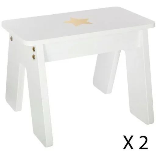 Kindertisch mit 2 Hockern - Weiß - 57x57x51 cm