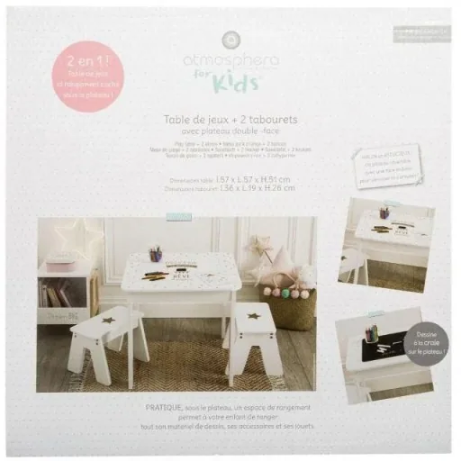 Kindertisch mit 2 Hockern - Weiß - 57x57x51 cm