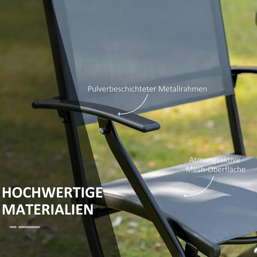 Sitzgruppe klappbar 3tlg. Balkonset Balkonmöbel 1 Tisch+2 Stühle Gartenmöbel Set Sitzgarnitur Metall Mesh Schwarz+Grau