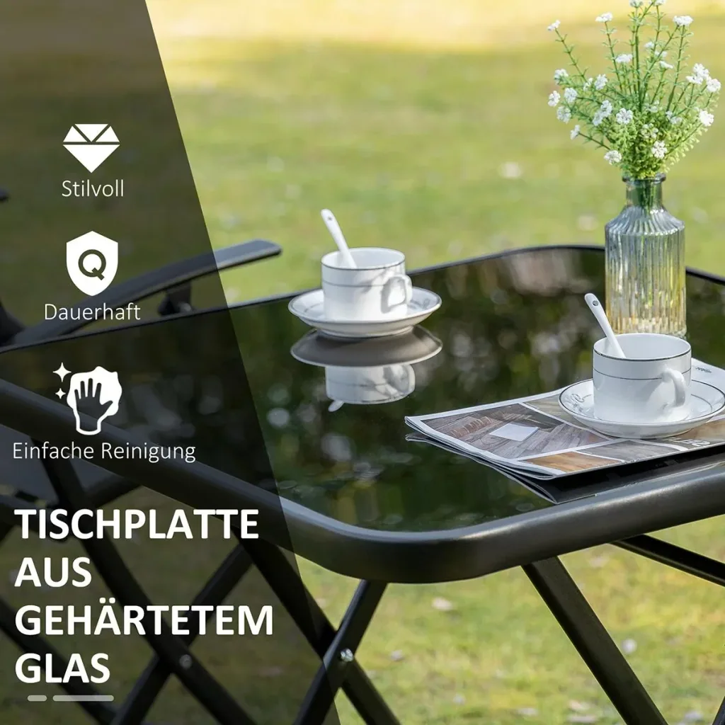 Sitzgruppe klappbar 3tlg. Balkonset Balkonmöbel 1 Tisch+2 Stühle Gartenmöbel Set Sitzgarnitur Metall Mesh Schwarz+Grau