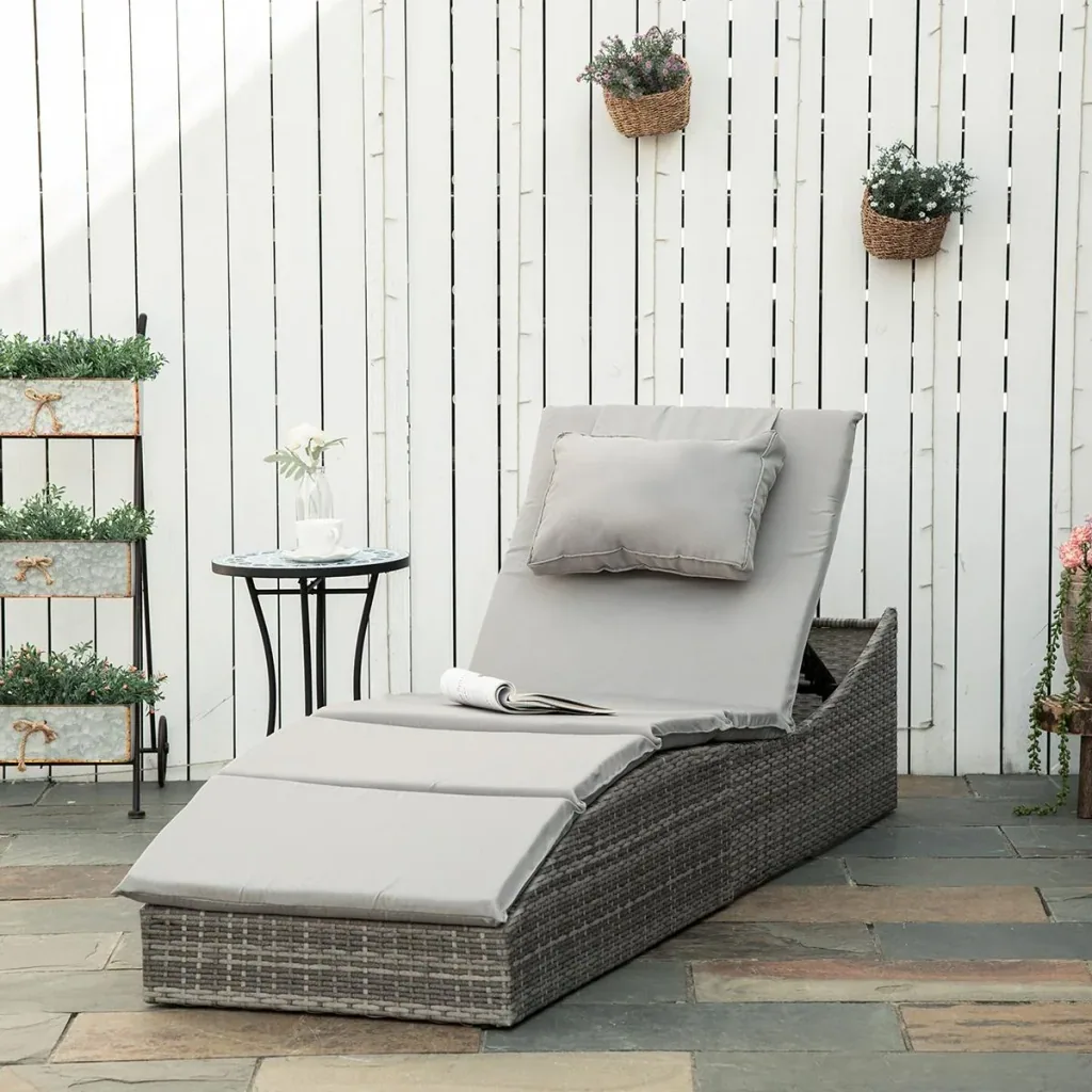 Faltbare Liege in Rattanoptik, hellgrau, 200 x 60 x 40 cm