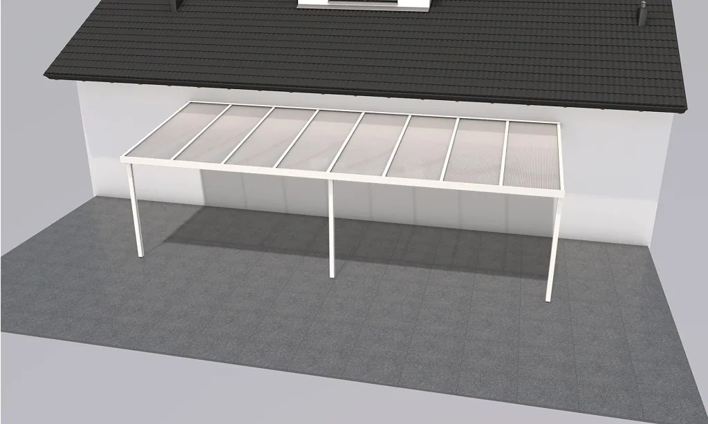 Terrassendach Premium, weiß, 8125 x 3060 mm - Polycarbonat Stegplatten 16 mm, weiß gestreift