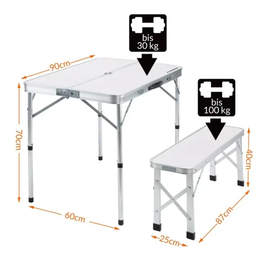 Campingbank 3 Stück weiß Aluminium klappbar