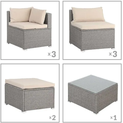 Polyrattan Lounge-set XL - 26-teilig - Creme