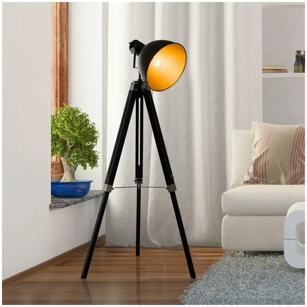 Stehlampe Dreibein Stehleuchte höhenverstellbar 108-152cm E27 Industrial Schwarz