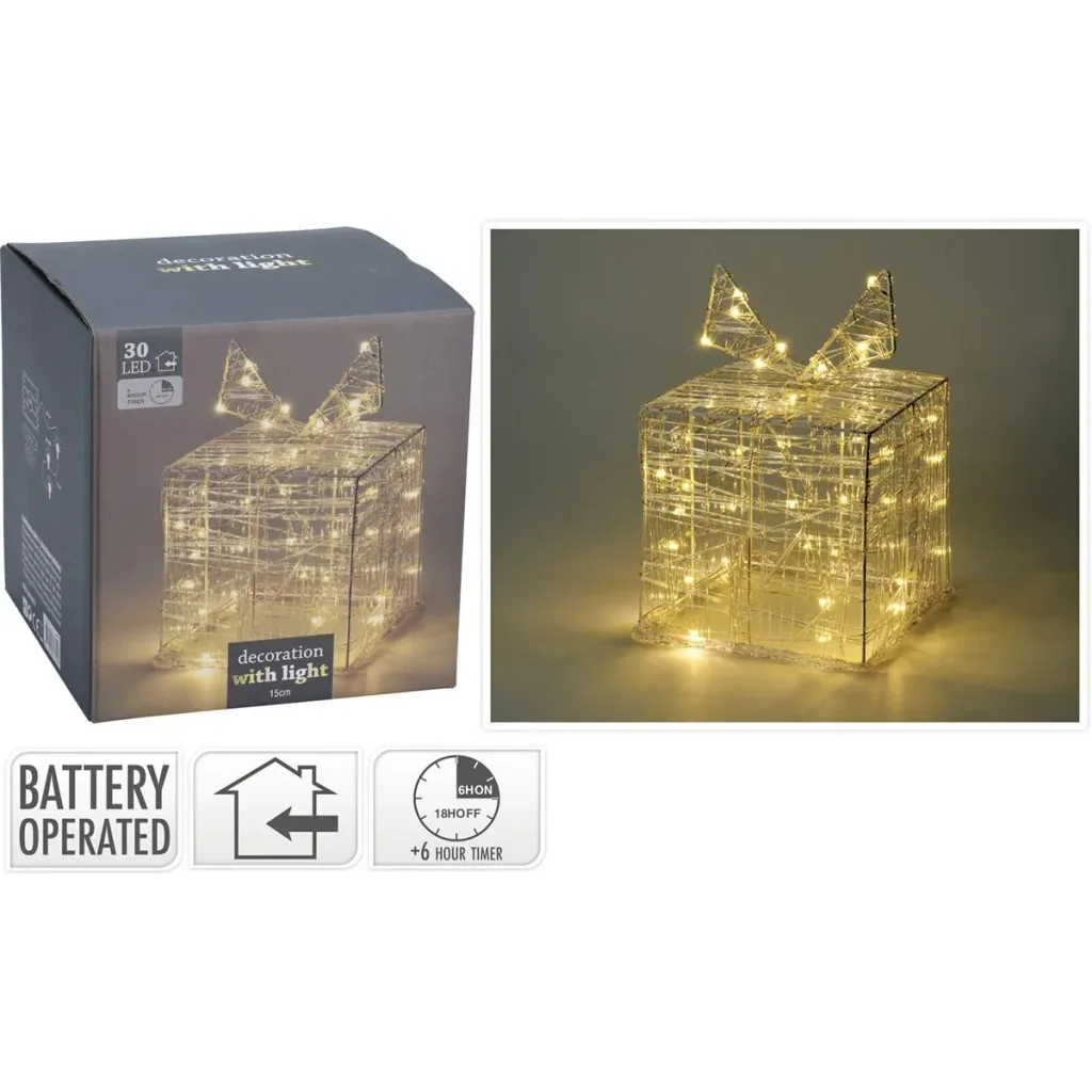 SET aus 3 beleuchteten Geschenkboxen - 30 LED - 15 cm hoch